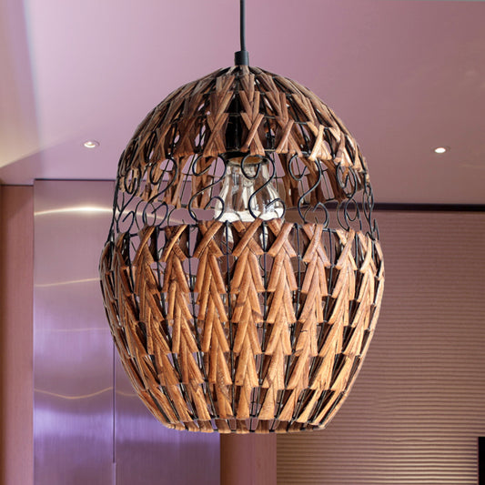 Country Elliptical Rattan Hanging Ceiling Light Single Bulb Pendant Lamp in Brown for Living Room Clearhalo 'Ceiling Lights' 'Modern Pendants' 'Modern' 'Pendant Lights' 'Pendants' Lighting' 962034