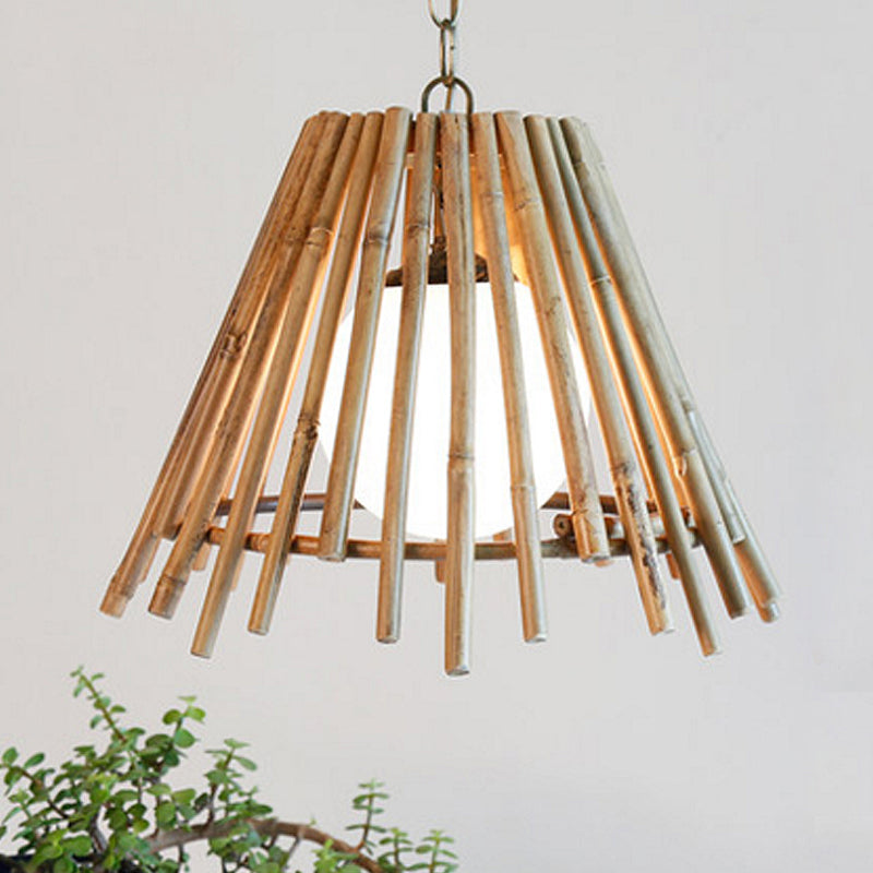Bamboo Stick Cone Shade Ceiling Light Vintage One LED Bulb Natural Wood Suspension Lamp with Adjustable Cord Clearhalo 'Ceiling Lights' 'Modern Pendants' 'Modern' 'Pendant Lights' 'Pendants' Lighting' 962061