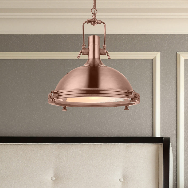 Antique Brass/Brass/Copper Finish 1 Light Pendant Lighting Industrial Metal Domed Ceiling Fixture with Frosted Diffuser Clearhalo 'Art Deco Pendants' 'Cast Iron' 'Ceiling Lights' 'Ceramic' 'Crystal' 'Industrial Pendants' 'Industrial' 'Metal' 'Middle Century Pendants' 'Pendant Lights' 'Pendants' 'Tiffany' Lighting' 962107