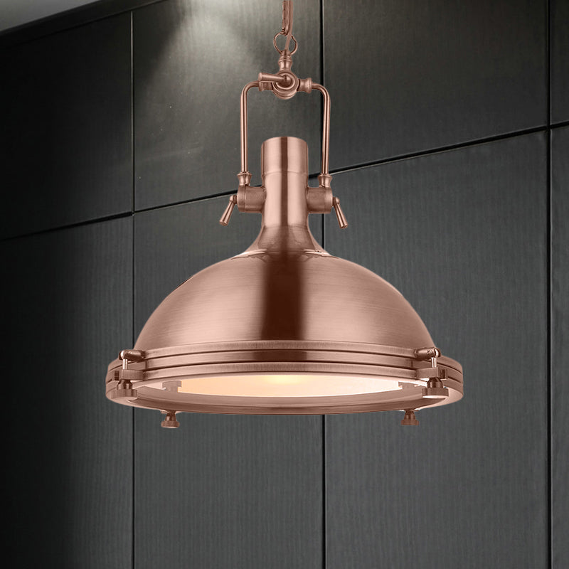Antique Brass/Brass/Copper Finish 1 Light Pendant Lighting Industrial Metal Domed Ceiling Fixture with Frosted Diffuser Clearhalo 'Art Deco Pendants' 'Cast Iron' 'Ceiling Lights' 'Ceramic' 'Crystal' 'Industrial Pendants' 'Industrial' 'Metal' 'Middle Century Pendants' 'Pendant Lights' 'Pendants' 'Tiffany' Lighting' 962108