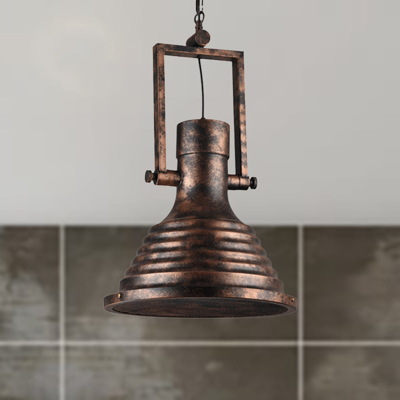Bronze/Rust/Chrome Finish 1 Head Pendant Lamp Industrial Metallic cone Hanging Ceiling Light, 14"/16" Width Rust 14" Clearhalo 'Art Deco Pendants' 'Cast Iron' 'Ceiling Lights' 'Ceramic' 'Crystal' 'Industrial Pendants' 'Industrial' 'Metal' 'Middle Century Pendants' 'Pendant Lights' 'Pendants' 'Tiffany' Lighting' 962110