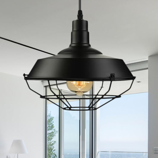 10"/14"/18" Dia 1 Head Pendant Light with Barn Shade Metal Farmhouse Style Dining Room Hanging Fixture in Black Clearhalo 'Art Deco Pendants' 'Black' 'Cast Iron' 'Ceiling Lights' 'Ceramic' 'Crystal' 'Industrial Pendants' 'Industrial' 'Metal' 'Middle Century Pendants' 'Pendant Lights' 'Pendants' 'Rustic Pendants' 'Tiffany' Lighting' 962126