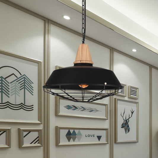 10"/14"/18" W 1 Head Ceiling Hanging Light with Barn and Wire Guard Metallic Retro Style Restaurant Pendant Light in Black Clearhalo 'Art Deco Pendants' 'Black' 'Cast Iron' 'Ceiling Lights' 'Ceramic' 'Crystal' 'Industrial Pendants' 'Industrial' 'Metal' 'Middle Century Pendants' 'Pendant Lights' 'Pendants' 'Rustic Pendants' 'Tiffany' Lighting' 962143