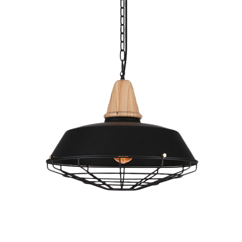 10"/14"/18" W 1 Head Ceiling Hanging Light with Barn and Wire Guard Metallic Retro Style Restaurant Pendant Light in Black Clearhalo 'Art Deco Pendants' 'Black' 'Cast Iron' 'Ceiling Lights' 'Ceramic' 'Crystal' 'Industrial Pendants' 'Industrial' 'Metal' 'Middle Century Pendants' 'Pendant Lights' 'Pendants' 'Rustic Pendants' 'Tiffany' Lighting' 962144