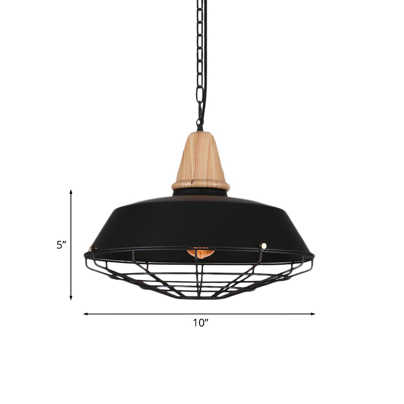 10"/14"/18" W 1 Head Ceiling Hanging Light with Barn and Wire Guard Metallic Retro Style Restaurant Pendant Light in Black Clearhalo 'Art Deco Pendants' 'Black' 'Cast Iron' 'Ceiling Lights' 'Ceramic' 'Crystal' 'Industrial Pendants' 'Industrial' 'Metal' 'Middle Century Pendants' 'Pendant Lights' 'Pendants' 'Rustic Pendants' 'Tiffany' Lighting' 962145