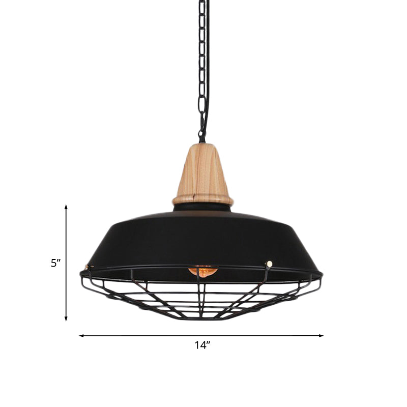 10"/14"/18" W 1 Head Ceiling Hanging Light with Barn and Wire Guard Metallic Retro Style Restaurant Pendant Light in Black Clearhalo 'Art Deco Pendants' 'Black' 'Cast Iron' 'Ceiling Lights' 'Ceramic' 'Crystal' 'Industrial Pendants' 'Industrial' 'Metal' 'Middle Century Pendants' 'Pendant Lights' 'Pendants' 'Rustic Pendants' 'Tiffany' Lighting' 962146