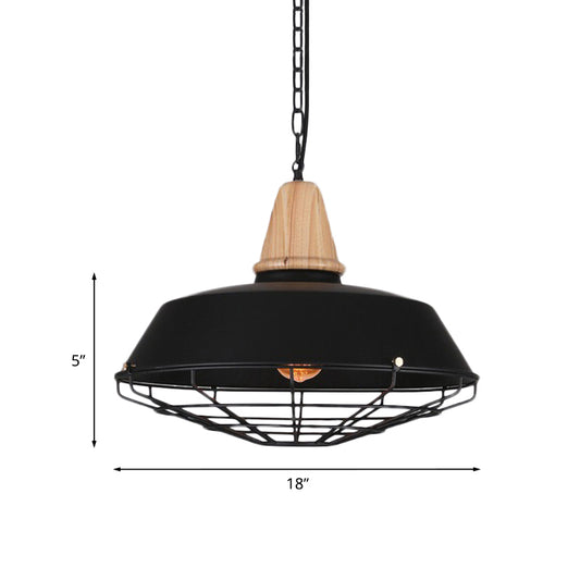 10"/14"/18" W 1 Head Ceiling Hanging Light with Barn and Wire Guard Metallic Retro Style Restaurant Pendant Light in Black Clearhalo 'Art Deco Pendants' 'Black' 'Cast Iron' 'Ceiling Lights' 'Ceramic' 'Crystal' 'Industrial Pendants' 'Industrial' 'Metal' 'Middle Century Pendants' 'Pendant Lights' 'Pendants' 'Rustic Pendants' 'Tiffany' Lighting' 962147