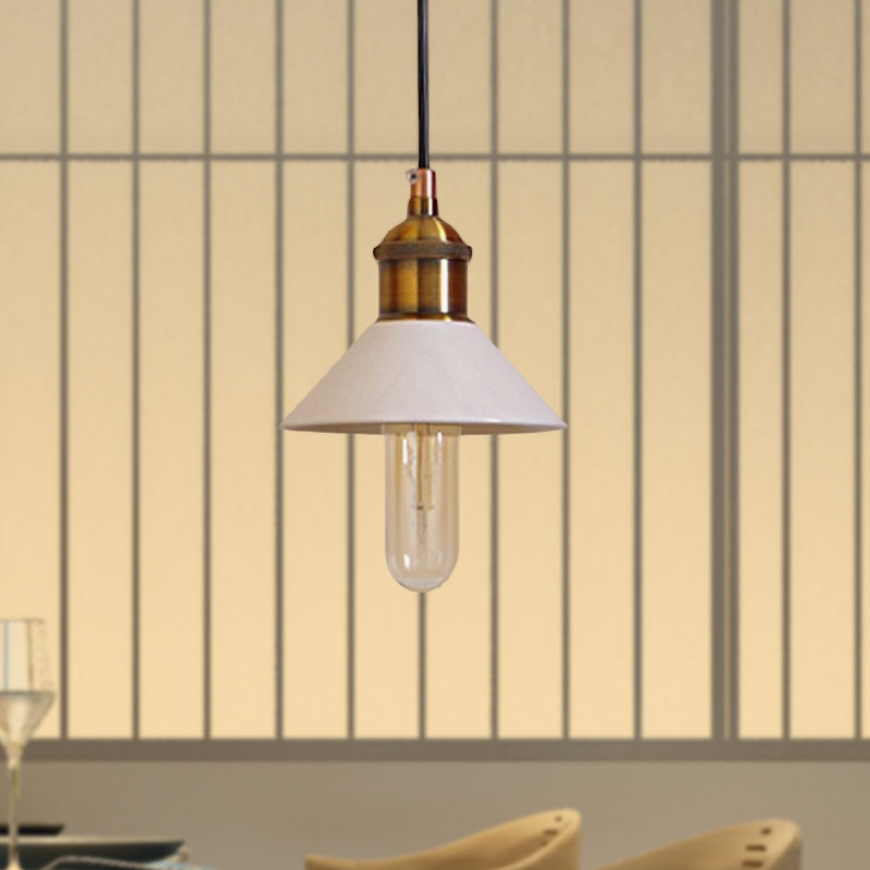 1 Bulb Pendant Lamp Mid Century Cone Ceramic Hanging Ceiling Light in White for Bedroom Clearhalo 'Art Deco Pendants' 'Cast Iron' 'Ceiling Lights' 'Ceramic' 'Crystal' 'Industrial Pendants' 'Industrial' 'Metal' 'Middle Century Pendants' 'Pendant Lights' 'Pendants' 'Tiffany' Lighting' 962165