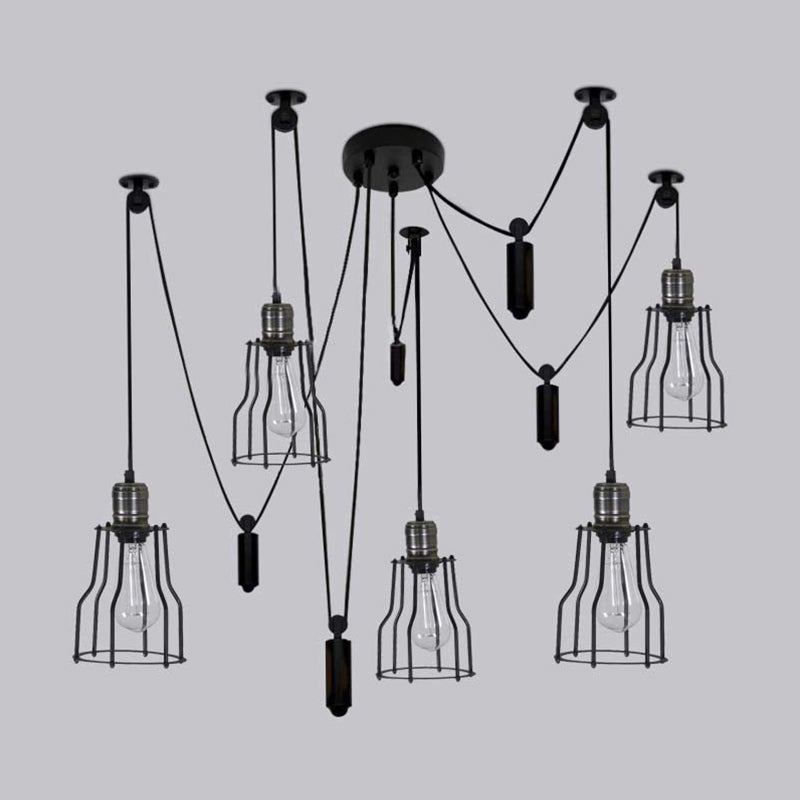5 Bulbs Spider Pendant Light with Wire Guard Shade Farmhouse Style Black Finish Metal Ceiling Fixture for Bedroom Clearhalo 'Art Deco Pendants' 'Black' 'Cast Iron' 'Ceiling Lights' 'Ceramic' 'Crystal' 'Industrial Pendants' 'Industrial' 'Metal' 'Middle Century Pendants' 'Pendant Lights' 'Pendants' 'Rustic Pendants' 'Tiffany' Lighting' 962231
