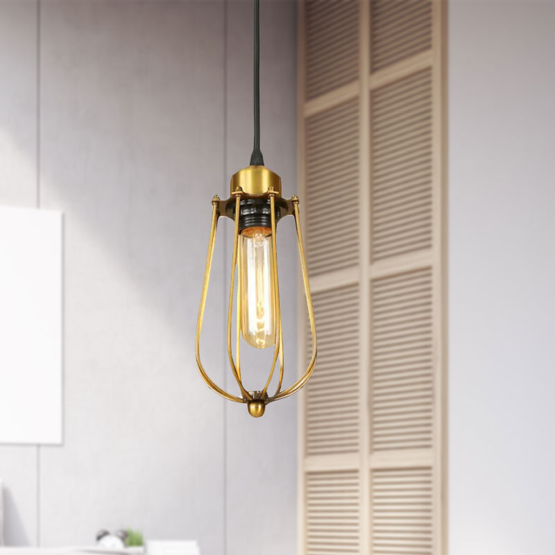 Brass Wire Guard Ceiling Light Vintage Retro Metallic 1 Light Living Room Hanging Pendant Light Clearhalo 'Art Deco Pendants' 'Cast Iron' 'Ceiling Lights' 'Ceramic' 'Crystal' 'Industrial Pendants' 'Industrial' 'Metal' 'Middle Century Pendants' 'Pendant Lights' 'Pendants' 'Tiffany' Lighting' 962249