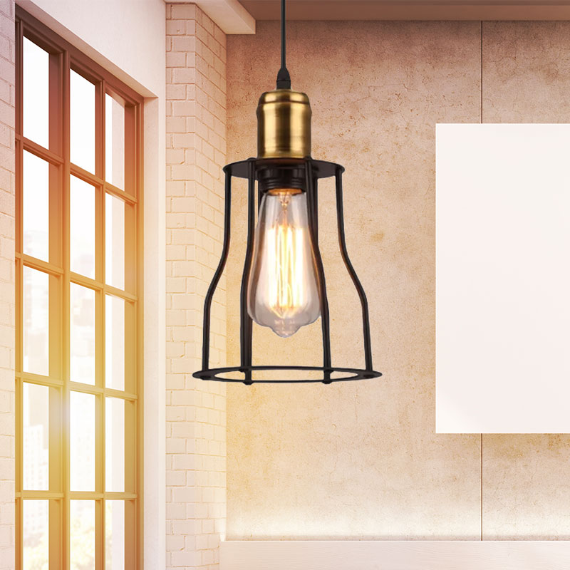 Industrial Mini Suspended Light with Wire Cage 1 Bulb Metal Pendant Lamp in Bronze/Brass for Living Room Clearhalo 'Art Deco Pendants' 'Cast Iron' 'Ceiling Lights' 'Ceramic' 'Crystal' 'Industrial Pendants' 'Industrial' 'Metal' 'Middle Century Pendants' 'Pendant Lights' 'Pendants' 'Tiffany' Lighting' 962251