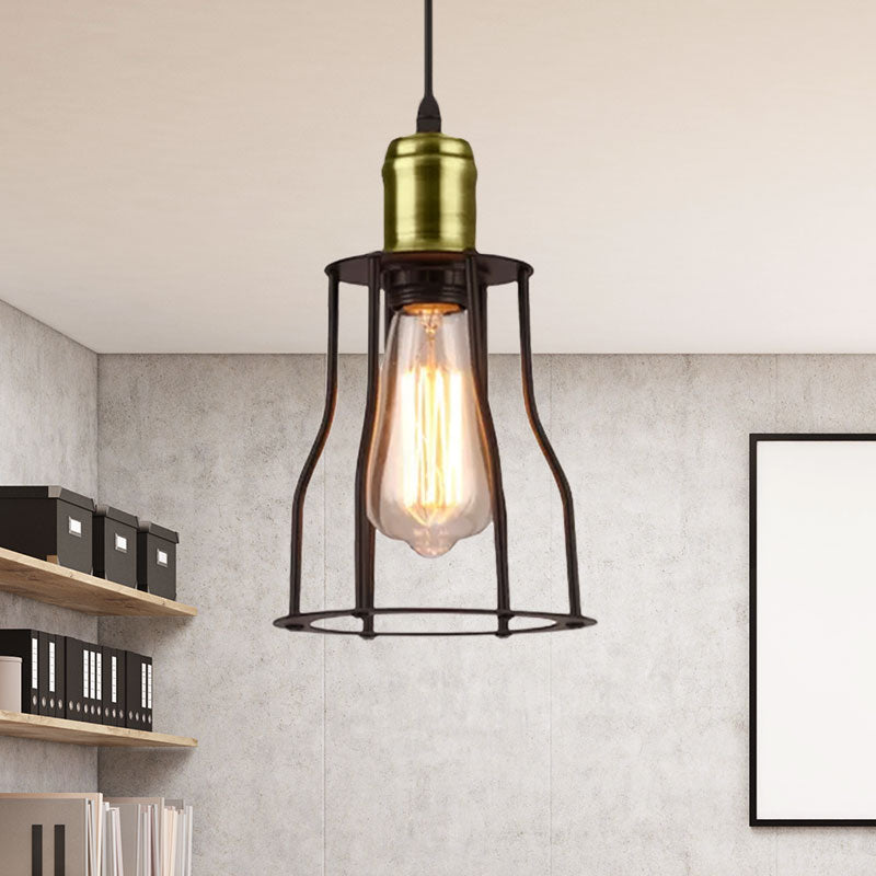 Industrial Mini Suspended Light with Wire Cage 1 Bulb Metal Pendant Lamp in Bronze/Brass for Living Room Clearhalo 'Art Deco Pendants' 'Cast Iron' 'Ceiling Lights' 'Ceramic' 'Crystal' 'Industrial Pendants' 'Industrial' 'Metal' 'Middle Century Pendants' 'Pendant Lights' 'Pendants' 'Tiffany' Lighting' 962253