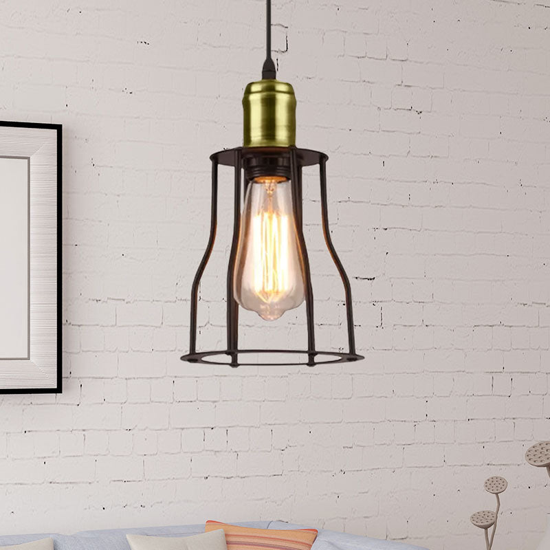 Industrial Mini Suspended Light with Wire Cage 1 Bulb Metal Pendant Lamp in Bronze/Brass for Living Room Clearhalo 'Art Deco Pendants' 'Cast Iron' 'Ceiling Lights' 'Ceramic' 'Crystal' 'Industrial Pendants' 'Industrial' 'Metal' 'Middle Century Pendants' 'Pendant Lights' 'Pendants' 'Tiffany' Lighting' 962254