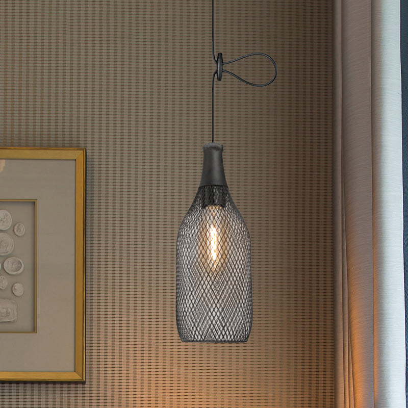 Wire Mesh Metal Pendant Lighting Industrial One Bulb Dining Room Height Adjustable Hanging Lamp in Black Clearhalo 'Art Deco Pendants' 'Black' 'Cast Iron' 'Ceiling Lights' 'Ceramic' 'Crystal' 'Industrial Pendants' 'Industrial' 'Metal' 'Middle Century Pendants' 'Pendant Lights' 'Pendants' 'Rustic Pendants' 'Tiffany' Lighting' 962265