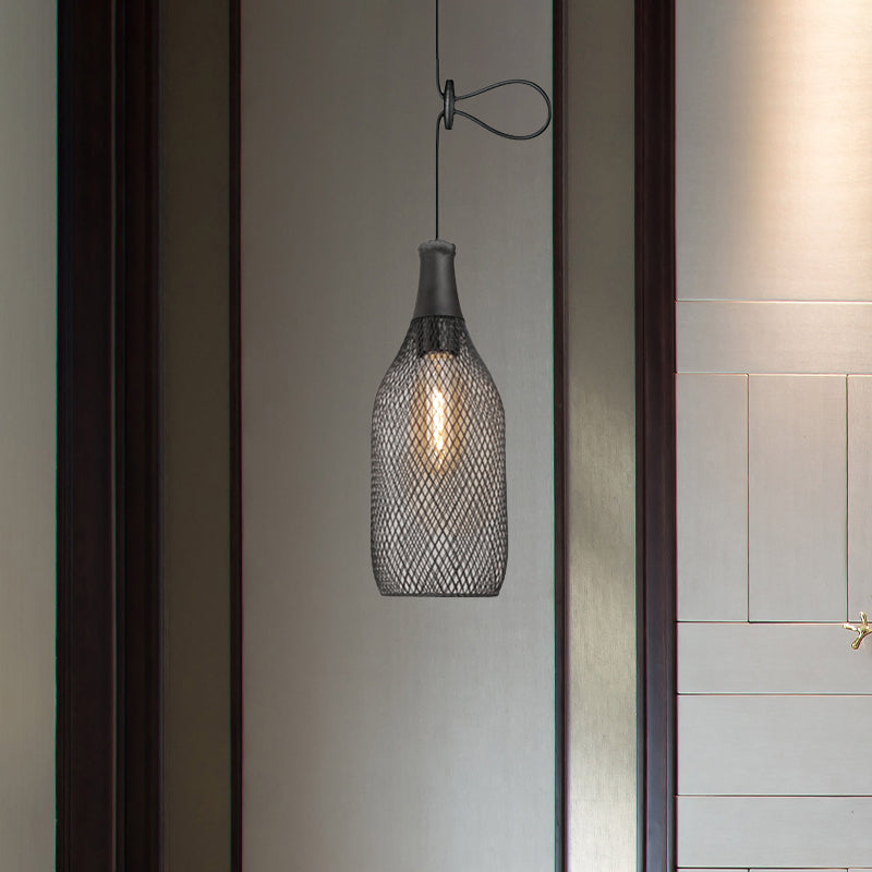 Wire Mesh Metal Pendant Lighting Industrial One Bulb Dining Room Height Adjustable Hanging Lamp in Black Clearhalo 'Art Deco Pendants' 'Black' 'Cast Iron' 'Ceiling Lights' 'Ceramic' 'Crystal' 'Industrial Pendants' 'Industrial' 'Metal' 'Middle Century Pendants' 'Pendant Lights' 'Pendants' 'Rustic Pendants' 'Tiffany' Lighting' 962266