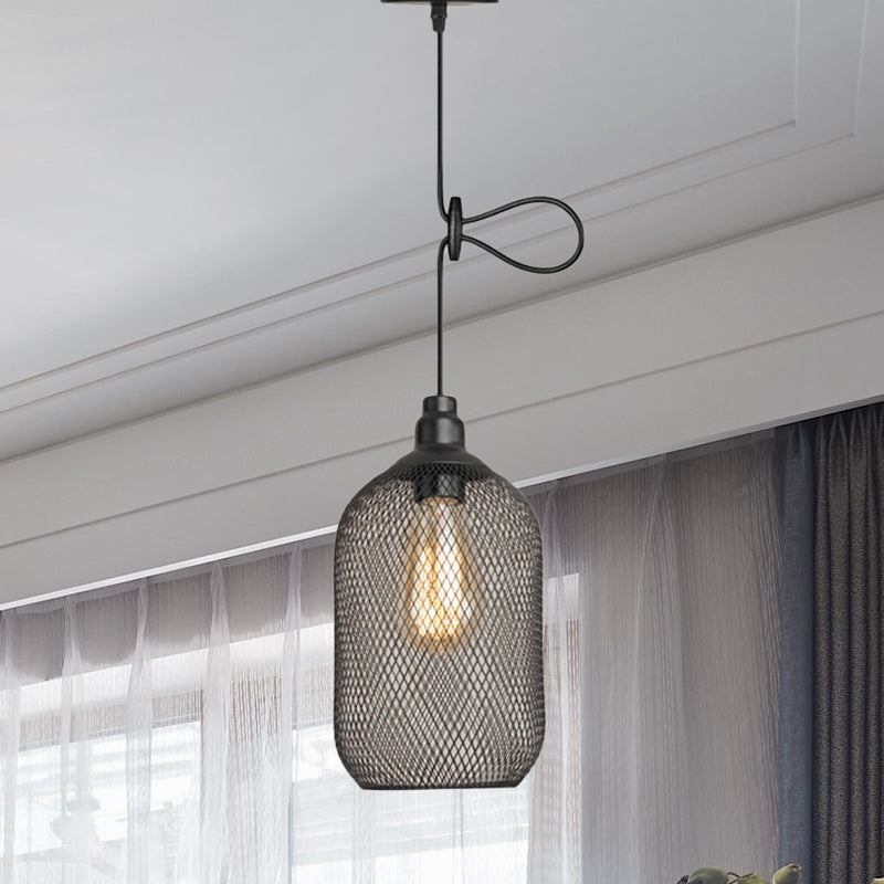 Wire Mesh Metal Pendant Lighting Industrial One Bulb Dining Room Height Adjustable Hanging Lamp in Black Clearhalo 'Art Deco Pendants' 'Black' 'Cast Iron' 'Ceiling Lights' 'Ceramic' 'Crystal' 'Industrial Pendants' 'Industrial' 'Metal' 'Middle Century Pendants' 'Pendant Lights' 'Pendants' 'Rustic Pendants' 'Tiffany' Lighting' 962267