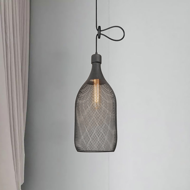 Wire Mesh Metal Pendant Lighting Industrial One Bulb Dining Room Height Adjustable Hanging Lamp in Black Clearhalo 'Art Deco Pendants' 'Black' 'Cast Iron' 'Ceiling Lights' 'Ceramic' 'Crystal' 'Industrial Pendants' 'Industrial' 'Metal' 'Middle Century Pendants' 'Pendant Lights' 'Pendants' 'Rustic Pendants' 'Tiffany' Lighting' 962271