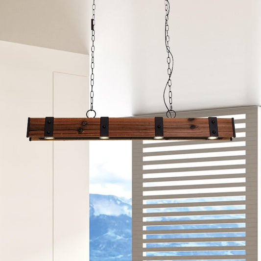 Wood Beam Down Light Lodge Style 4 Lights Kitchen Island Lighting with Chain in Black Finish Clearhalo 'Ceiling Lights' 'Island Lights' Lighting' 962280