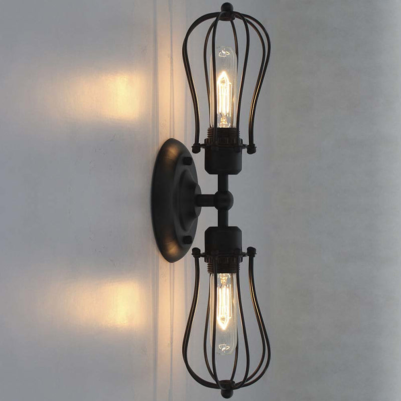 Metal Bulb Shaped Wall Mount Light with Cage Shade Industrial Vintage 1/2-Light Restaurant Wall Sconce in Black/Nickel Clearhalo 'Art deco wall lights' 'Cast Iron' 'Glass' 'Industrial wall lights' 'Industrial' 'Middle century wall lights' 'Modern' 'Rustic wall lights' 'Tiffany' 'Traditional wall lights' 'Wall Lamps & Sconces' 'Wall Lights' Lighting' 962294
