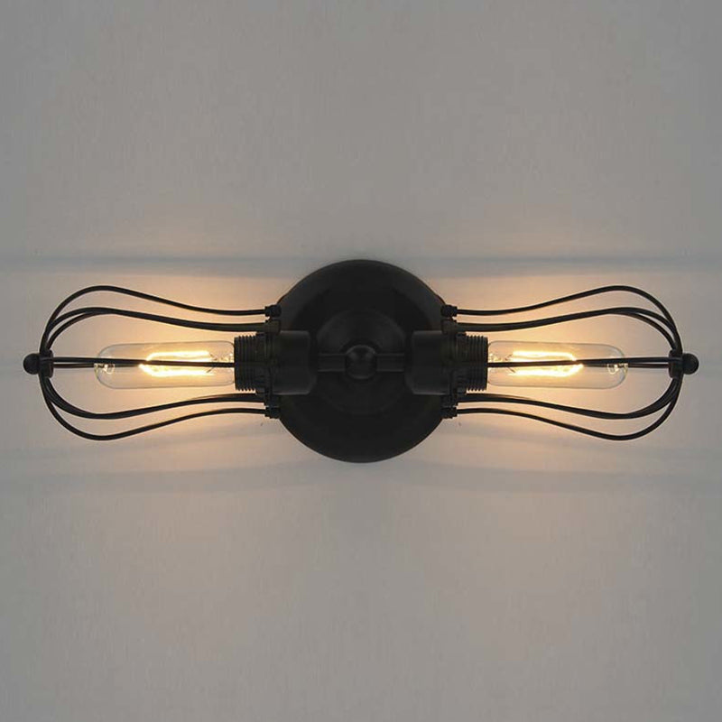 Metal Bulb Shaped Wall Mount Light with Cage Shade Industrial Vintage 1/2-Light Restaurant Wall Sconce in Black/Nickel Clearhalo 'Art deco wall lights' 'Cast Iron' 'Glass' 'Industrial wall lights' 'Industrial' 'Middle century wall lights' 'Modern' 'Rustic wall lights' 'Tiffany' 'Traditional wall lights' 'Wall Lamps & Sconces' 'Wall Lights' Lighting' 962295