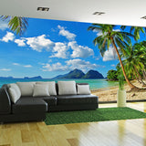 Photo Seashore and Sky Mural Wallpaper for Restaurant Decor in Blue, Made to Measure Clearhalo 'Wall Decor' 'Wall Mural' 962321