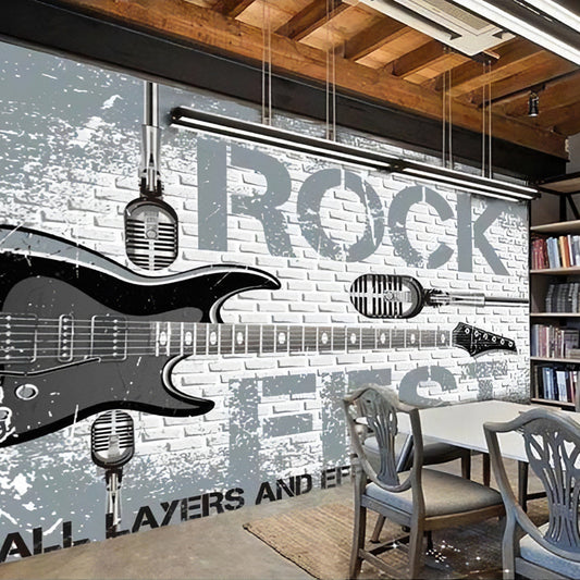 Guitar Wall Mural in Grey, Fashion Wall Covering for Accent Wall Clearhalo 'Wall Decor' 'Wall Mural' 962483
