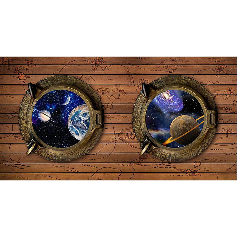 Decorative Galaxy and Wood Mural Custom-Made Wall Decor for Coffee Shop Clearhalo 'Wall Decor' 'Wall Mural' 962606
