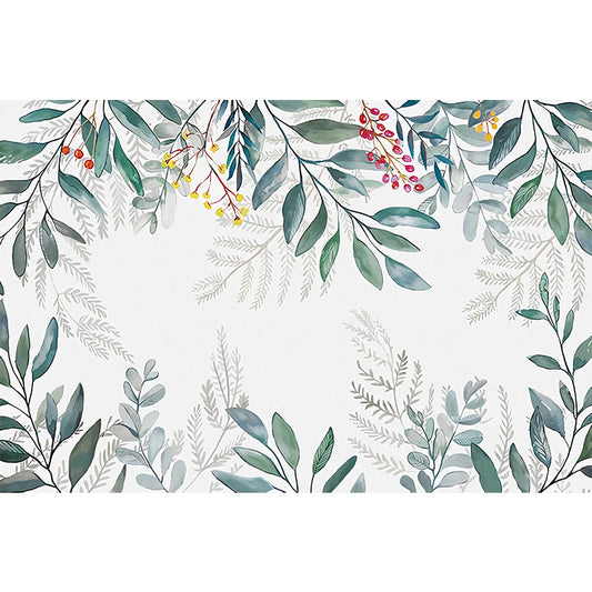 Full Nordic Mural Wallpaper Pastel Green Leaf and Stem Wall Decor, Made to Measure Clearhalo 'Wall Decor' 'Wall Mural' 962618