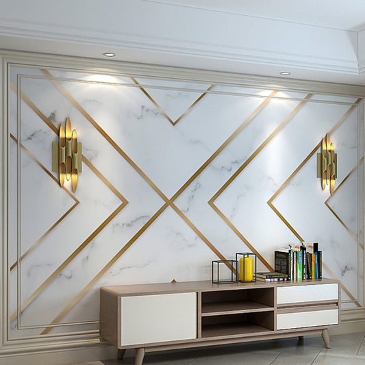 Stain-Resistant Geometries Wall Mural Personalized Minimalist Wall Covering in Marble Color for Office Room