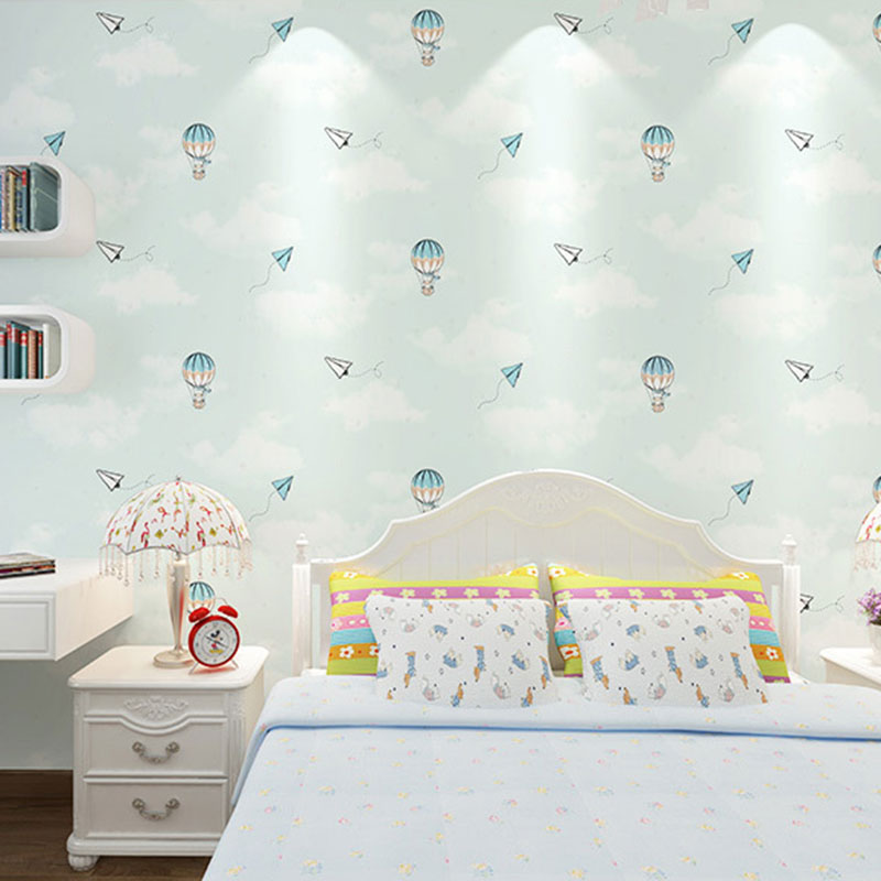 Illustration Style Balloon Wallpaper Pastel Color Wall Covering for Kid, 31-foot x 20.5-inch Water Blue Clearhalo 'Wall Decor' 'Wallpaper' 962759