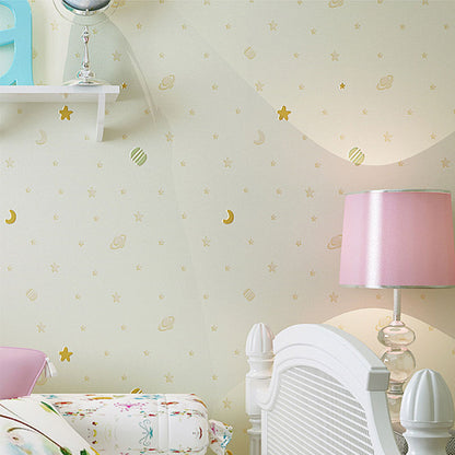 Moon and Star Wallpaper Roll in Soft Color, Modern Wall Covering for Children's Bedroom Beige Clearhalo 'Wall Decor' 'Wallpaper' 962775