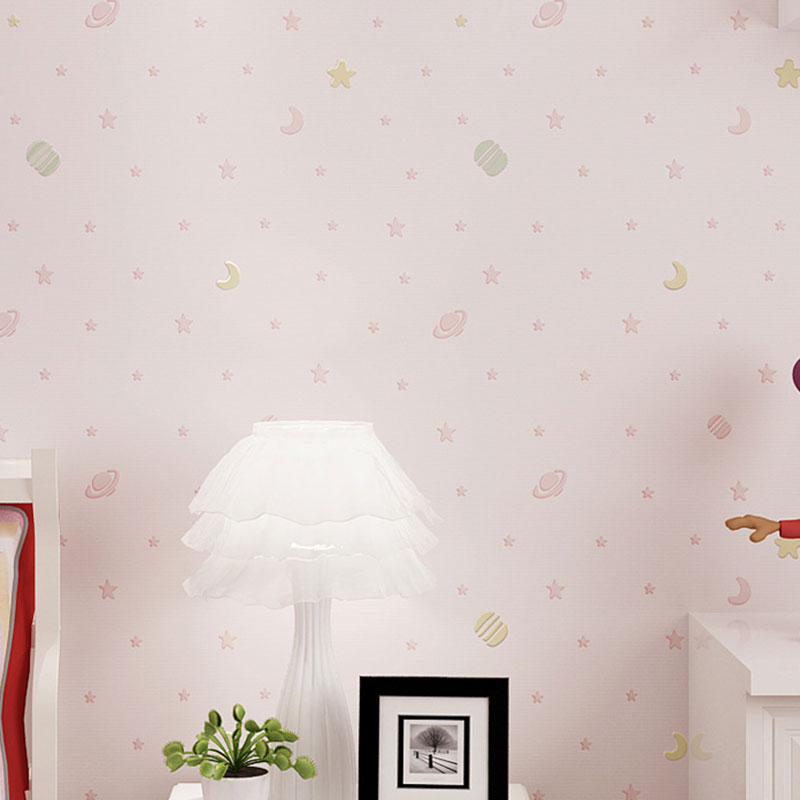 Moon and Star Wallpaper Roll in Soft Color, Modern Wall Covering for Children's Bedroom Pink Clearhalo 'Wall Decor' 'Wallpaper' 962780