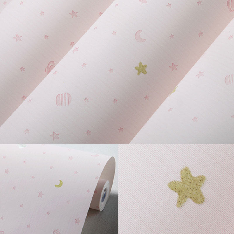 Moon and Star Wallpaper Roll in Soft Color, Modern Wall Covering for Children's Bedroom Clearhalo 'Wall Decor' 'Wallpaper' 962782