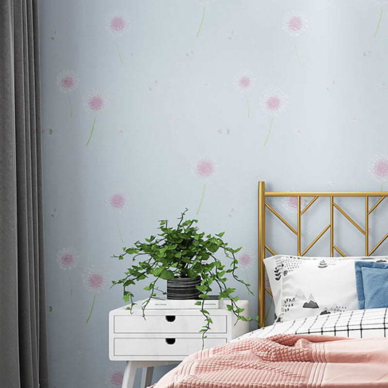 Minimalist Dandelion Wallpaper Roll Soft Blue Plant Wall Covering, 57.1 sq ft., Non-Pasted Sky Blue Clearhalo 'Wall Decor' 'Wallpaper' 962806