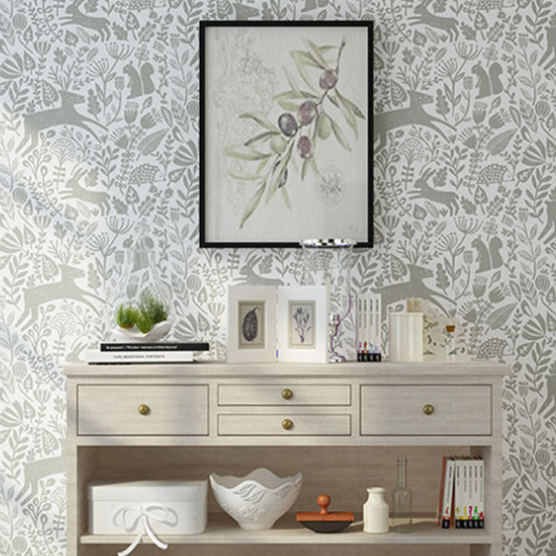 Simple Deer and Leaf Wallpaper for Children, 33-foot x 20.5-inch Wall Decor in Pastel Color Clearhalo 'Wall Decor' 'Wallpaper' 962815
