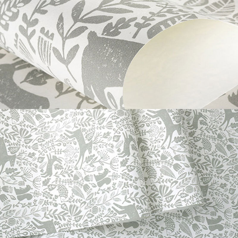 Simple Deer and Leaf Wallpaper for Children, 33-foot x 20.5-inch Wall Decor in Pastel Color Clearhalo 'Wall Decor' 'Wallpaper' 962816