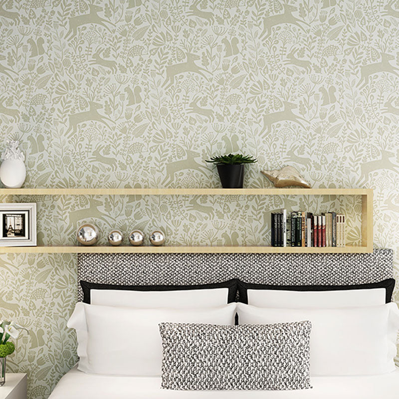 Simple Deer and Leaf Wallpaper for Children, 33-foot x 20.5-inch Wall Decor in Pastel Color Yellow Clearhalo 'Wall Decor' 'Wallpaper' 962821