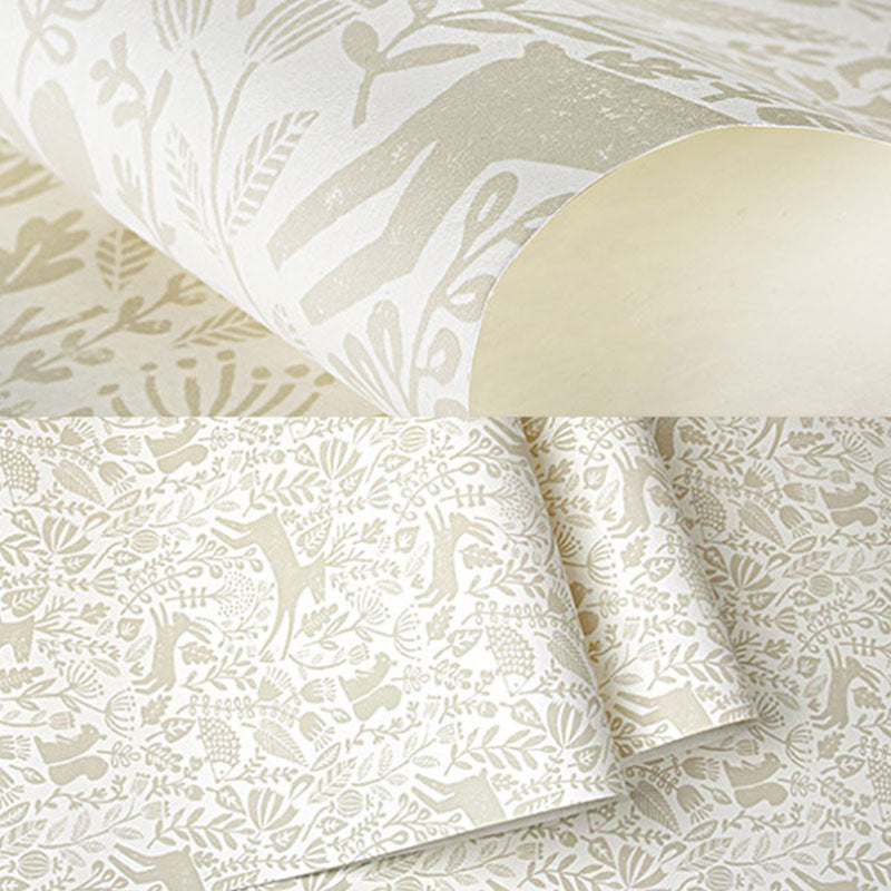 Simple Deer and Leaf Wallpaper for Children, 33-foot x 20.5-inch Wall Decor in Pastel Color Clearhalo 'Wall Decor' 'Wallpaper' 962822