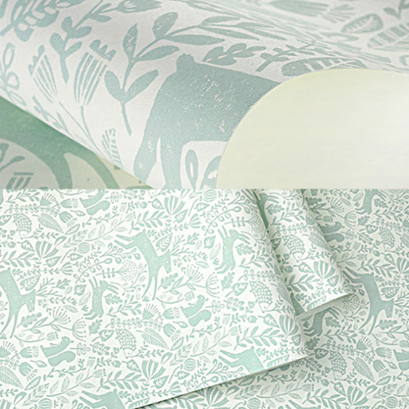 Simple Deer and Leaf Wallpaper for Children, 33-foot x 20.5-inch Wall Decor in Pastel Color Clearhalo 'Wall Decor' 'Wallpaper' 962825