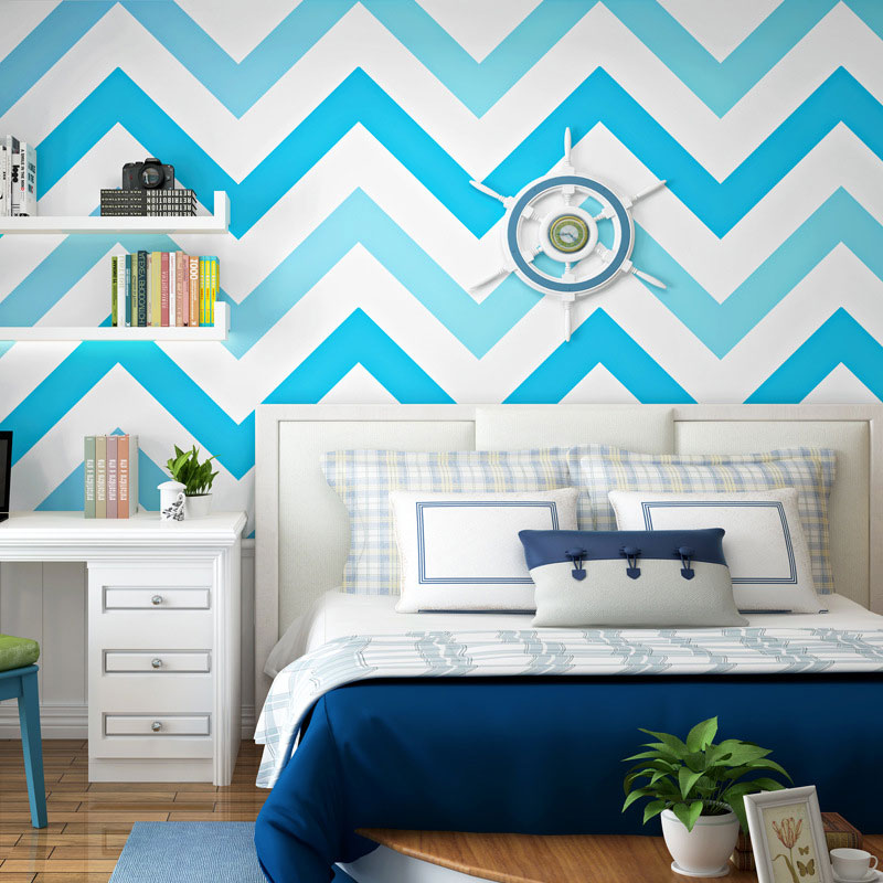 Waving Geometries Wallpaper Toll in Light Color, Contemporary Wall Decor for Children's Bedroom Blue Clearhalo 'Modern wall decor' 'Modern' 'Wallpaper' Wall Decor' 962827