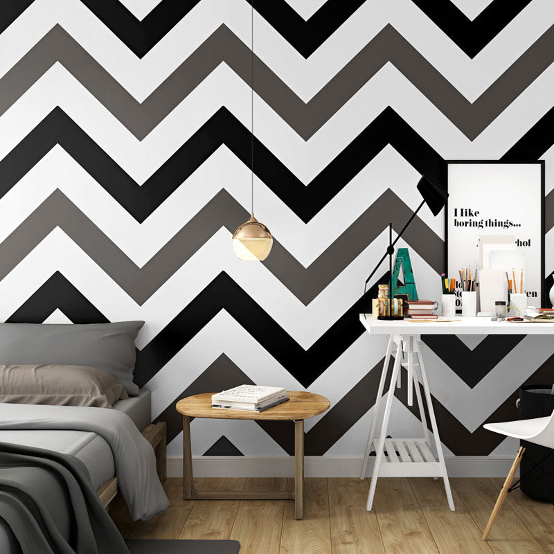 Waving Geometries Wallpaper Toll in Light Color, Contemporary Wall Decor for Children's Bedroom Black Clearhalo 'Modern wall decor' 'Modern' 'Wallpaper' Wall Decor' 962834