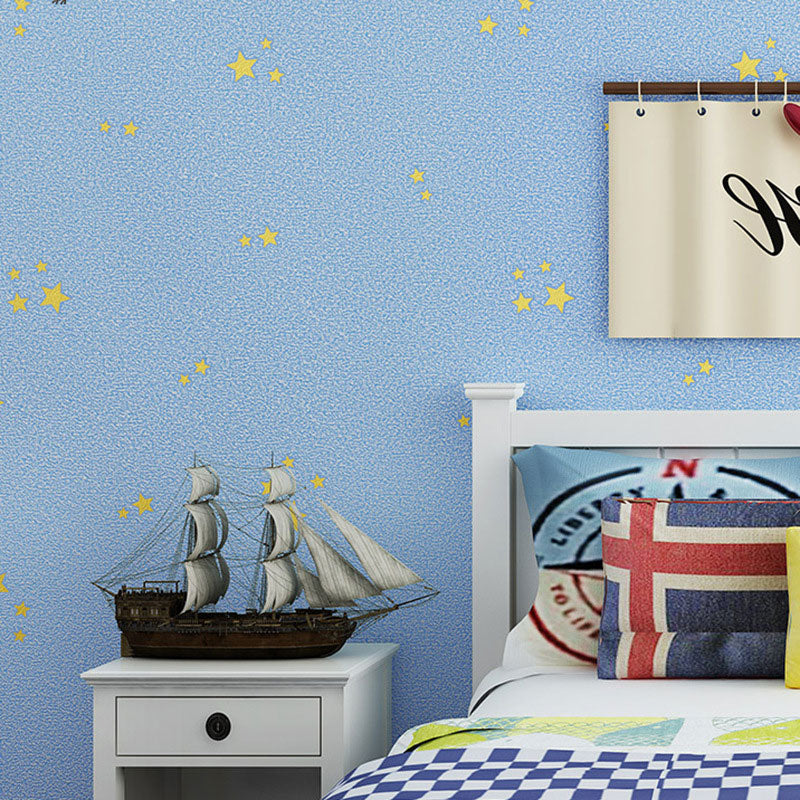 Blue Luminous Star Wallpaper Roll Waterproofing Wall Decor for Children, 33 ft. x 20.5 in Light Blue Clearhalo 'Wall Decor' 'Wallpaper' 962852