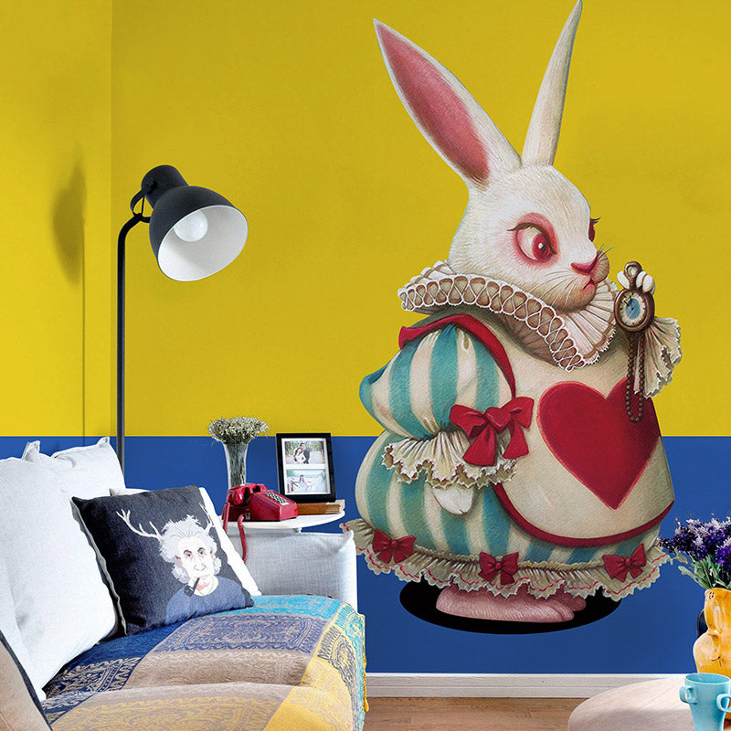 Cute Rabbit Wall Decor Green and Red Minimalist Wall Mural for Children's Bedroom Yellow-Blue Clearhalo 'Wall Decor' 'Wall Mural' 962867