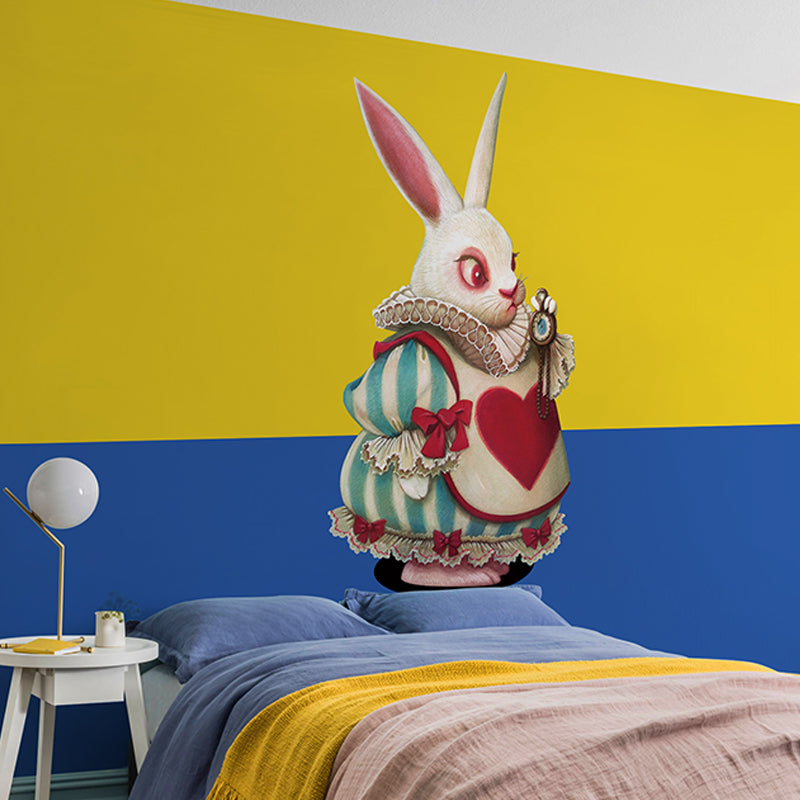 Cute Rabbit Wall Decor Green and Red Minimalist Wall Mural for Children's Bedroom Clearhalo 'Wall Decor' 'Wall Mural' 962869