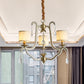 3 Lights Hanging Chandelier Post Modern Frame Crystal Bead Pendant Ceiling Lamp with Fabric Shade in Gold Clearhalo 'Ceiling Lights' 'Chandeliers' Lighting' options 963035