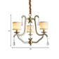 3 Lights Hanging Chandelier Post Modern Frame Crystal Bead Pendant Ceiling Lamp with Fabric Shade in Gold Clearhalo 'Ceiling Lights' 'Chandeliers' Lighting' options 963037