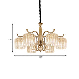 Modernist Cylindrical Suspension Light 6 Heads Clear Faceted Crystal Prism Chandelier Lamp Fixture Clearhalo 'Ceiling Lights' 'Chandeliers' 'Clear' 'Industrial' 'Modern Chandeliers' 'Modern' 'Tiffany' 'Traditional Chandeliers' Lighting' 963049