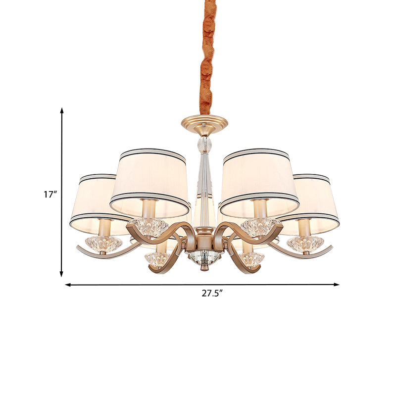 Fabric Barrel Ceiling Chandelier Modernist 6-Light Bedroom Suspension Lamp with Crystal Bobeche Clearhalo 'Ceiling Lights' 'Chandeliers' 'Modern Chandeliers' 'Modern' Lighting' 963065