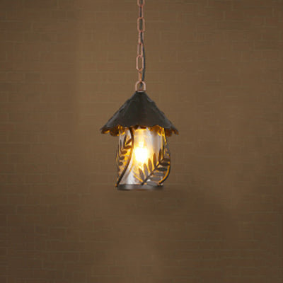 Industrial Lantern Pendant Lighting Single Bulb Clear Glass Hanging Light Fixture in Black Black Clearhalo 'Ceiling Lights' 'Close To Ceiling Lights' 'Glass shade' 'Glass' 'Industrial Pendants' 'Industrial' 'Middle Century Pendants' 'Pendant Lights' 'Pendants' 'Tiffany' Lighting' 96310