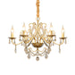 6 Bulbs Candle Hanging Chandelier Country Style Gold Finish Crystal Swag Pendulum Light Clearhalo 'Ceiling Lights' 'Chandeliers' Lighting' options 963132